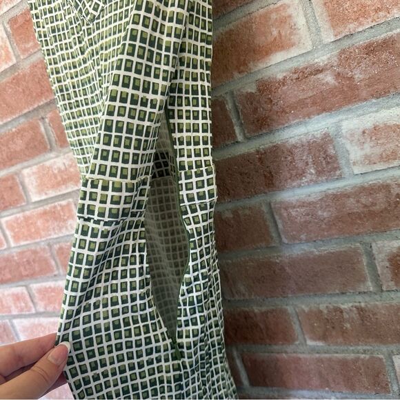 Tory Burch Paris Silk Sheath Dress V Neck Women’s Medium Green Geometric Print - Picture 11 of 13